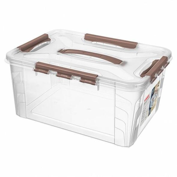 Ящик для хранения универсальный с замками и ручкой Grand box, 15,3л, коричневый