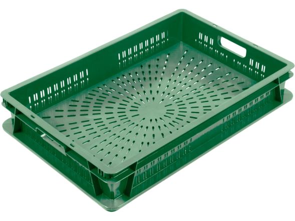 Ящик пластиковый для овощей с перфорированными стенками и дном, 600х400х100 мм, 20 л, зеленый [6410-02]