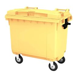Мусорный контейнер пластиковый для ТБО/ТКО на колесах с крышкой, 660 л, желтый