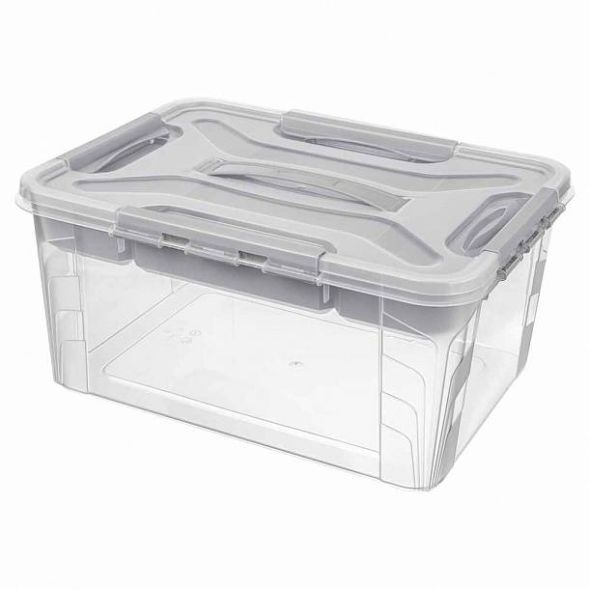 Ящик универсальный с замками и вставкой-органайзером Grand box, 15,3л, светло-серый