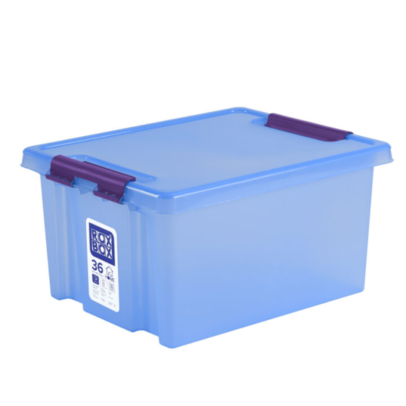 Контейнер с крышкой и клипсами Rox Box Home, 36л, 500x390x255 мм, синий